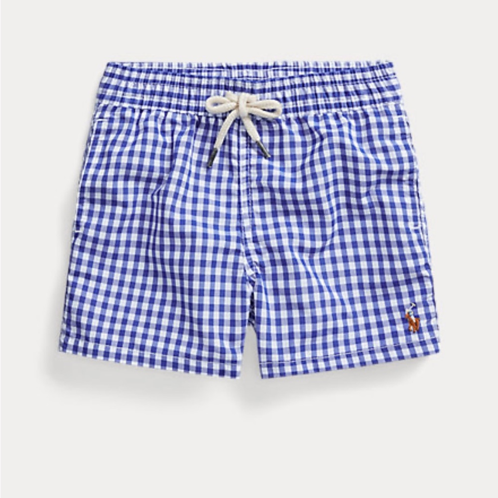 18M Baby Ralph Lauren Traveler Swim Trunk in Cruise Royal Gingham - new w/ tags
